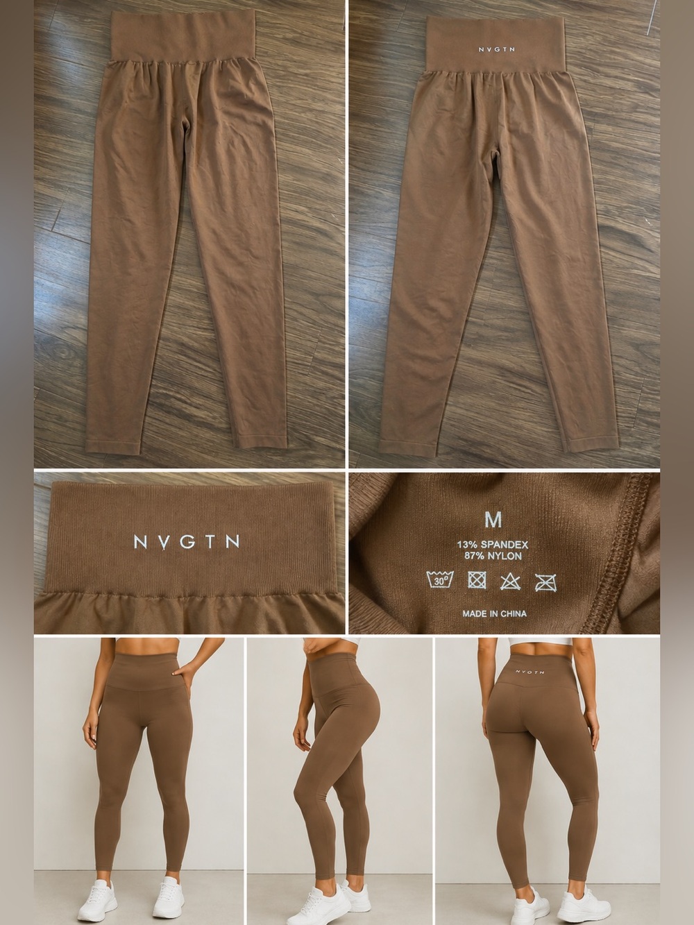 NVGTN High Waisted Seamless Leggings Brown Taupe Size Medium